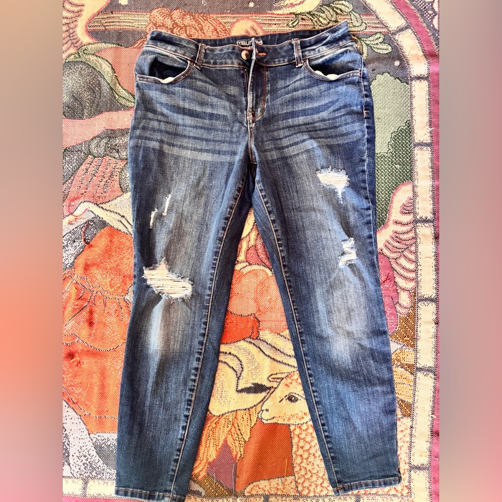 Maurices Dark Blue Distressed Skinny Jeans